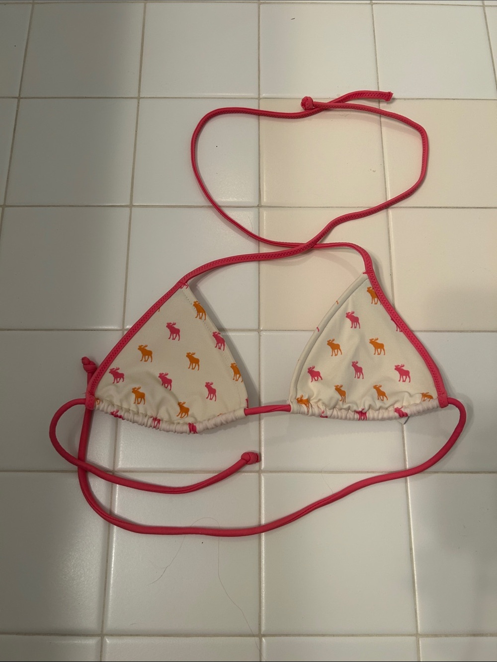 Abercrombie Y2K Girls' Pink Trim Triangle Bikini Top with Moose Logo